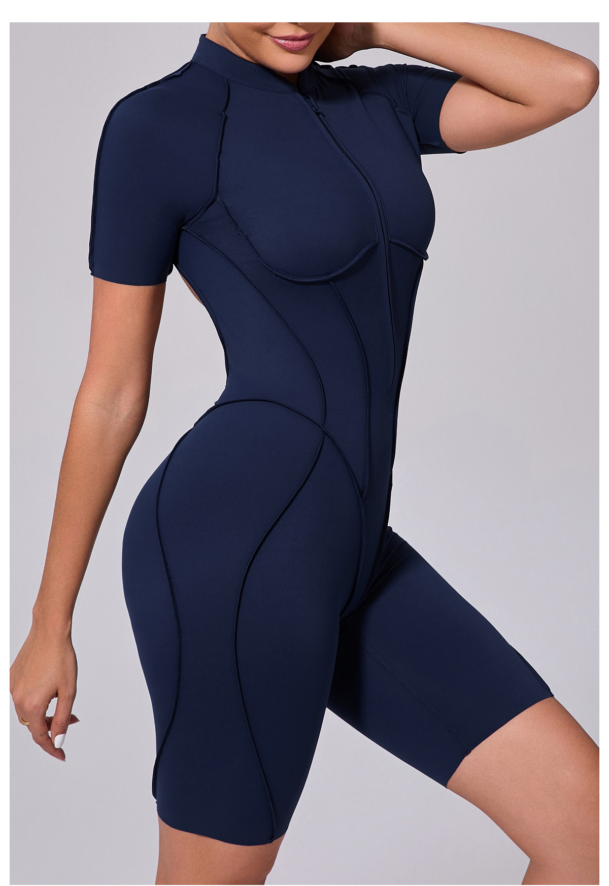 Vibecurve®Zippered short-sleeved outerwear fitness yoga jumpsuit