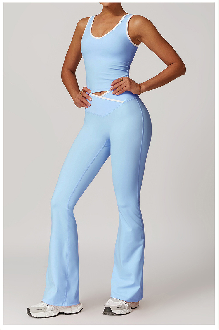 Vibecurve® Women's Contrast Color Cross Belt Yoga Set