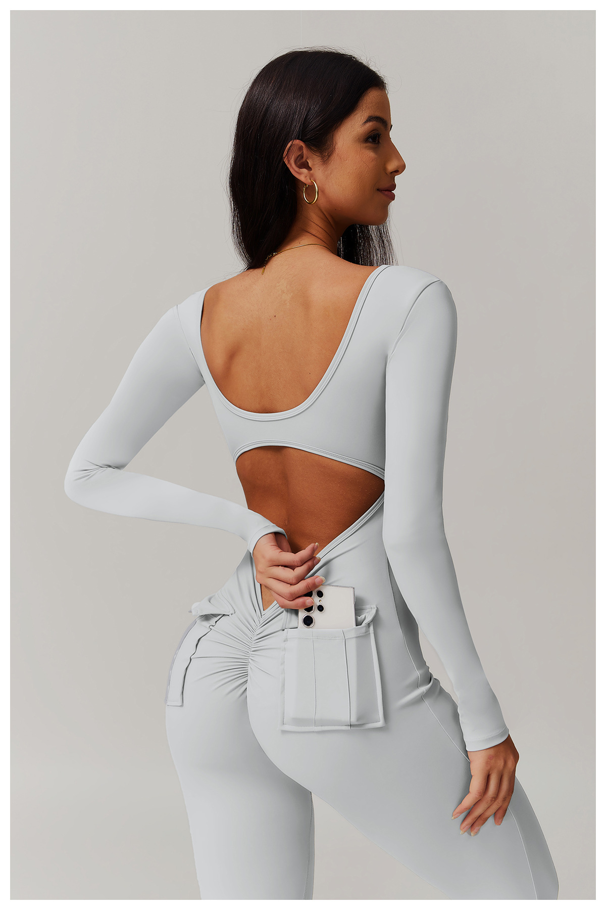 Vibecurve® V-Scrunched Back Long Sleeve One-Piece Suit