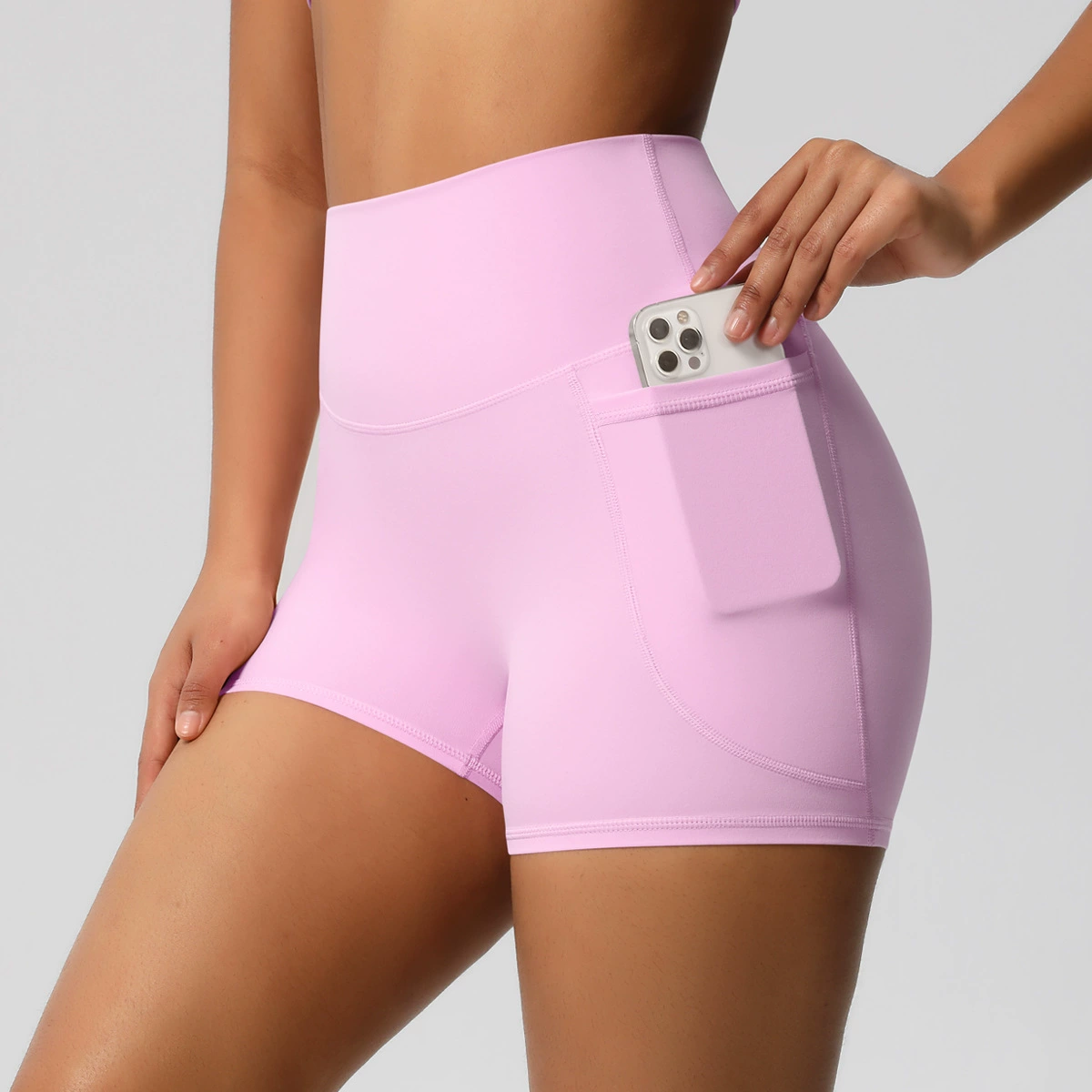 Vibecurve® Nude High Waist Yoga Shorts Quick Dry Breathable Tight Pocket Pants
