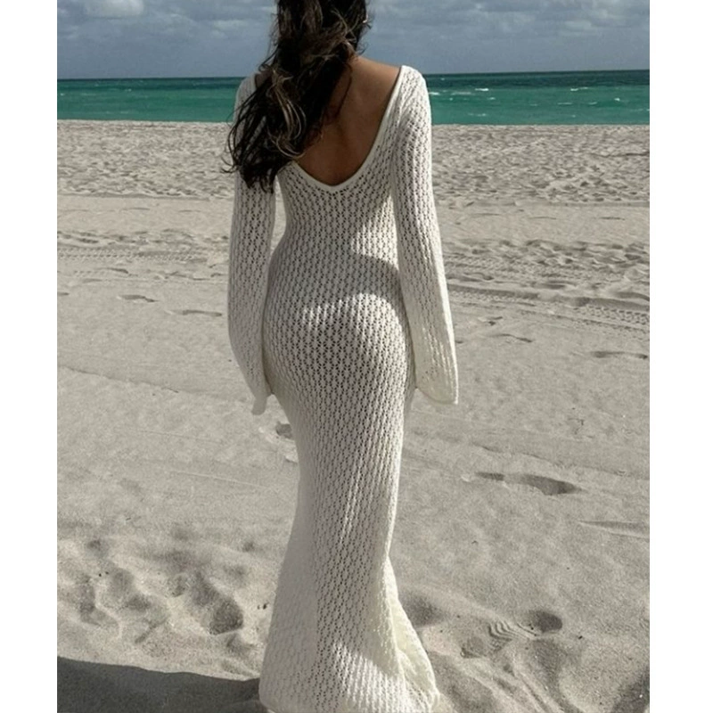 Vibecurve® Crochet Long Sleeve Cut Out Cover-up