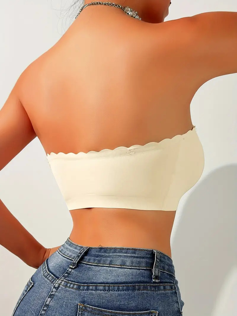 Vibecurve® Womens Strapless Bra Non-Slip Padded Bandeau Bras Front Closure Bras for Women Wavy Trim Seamless Tube Top Bralette
