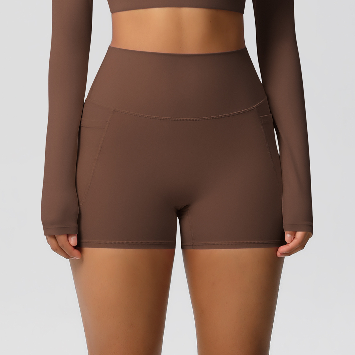 Vibecurve® Nude High Waist Yoga Shorts Quick Dry Breathable Tight Pocket Pants