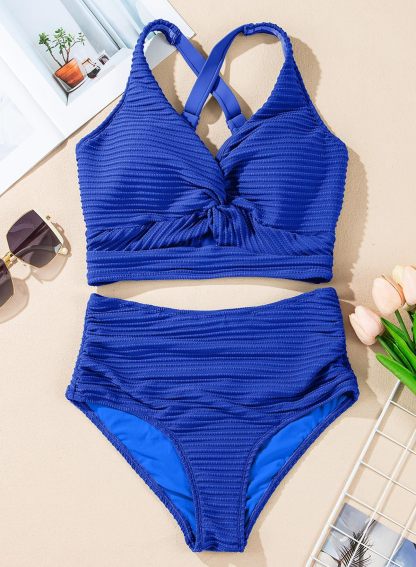 Vibecurve® Women's Textured Bikini Sets Twist Front Top Swimsuits High Waisted Bathing Suits