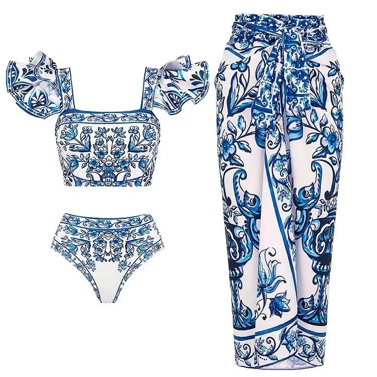 Vibecurve® Printed Sunscreen Swimsuit and Skirt/Sarong