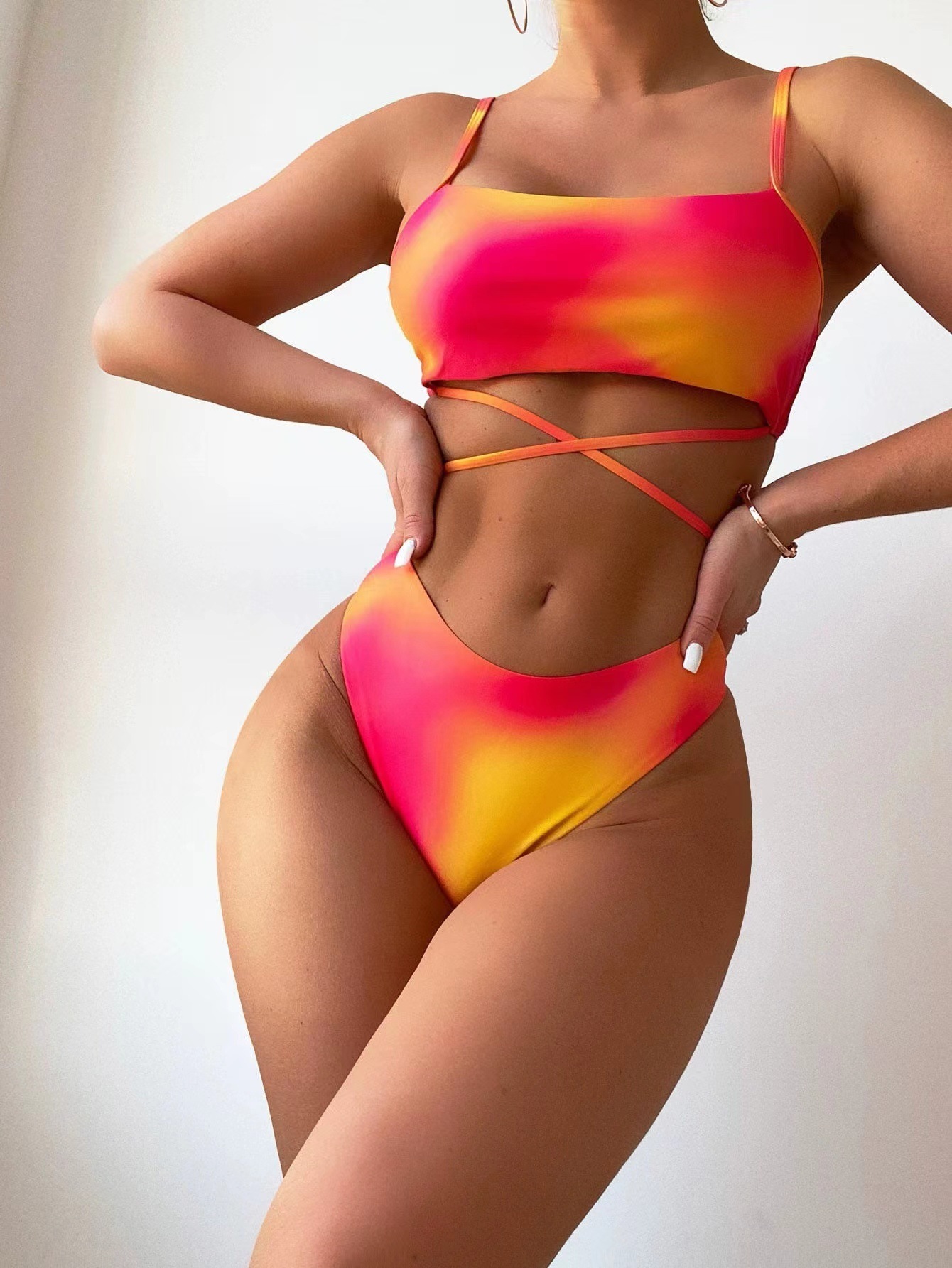 Vibecurve® Tie-Dye Bikini Swimsuit Women's Three-Piece Mesh Skirt