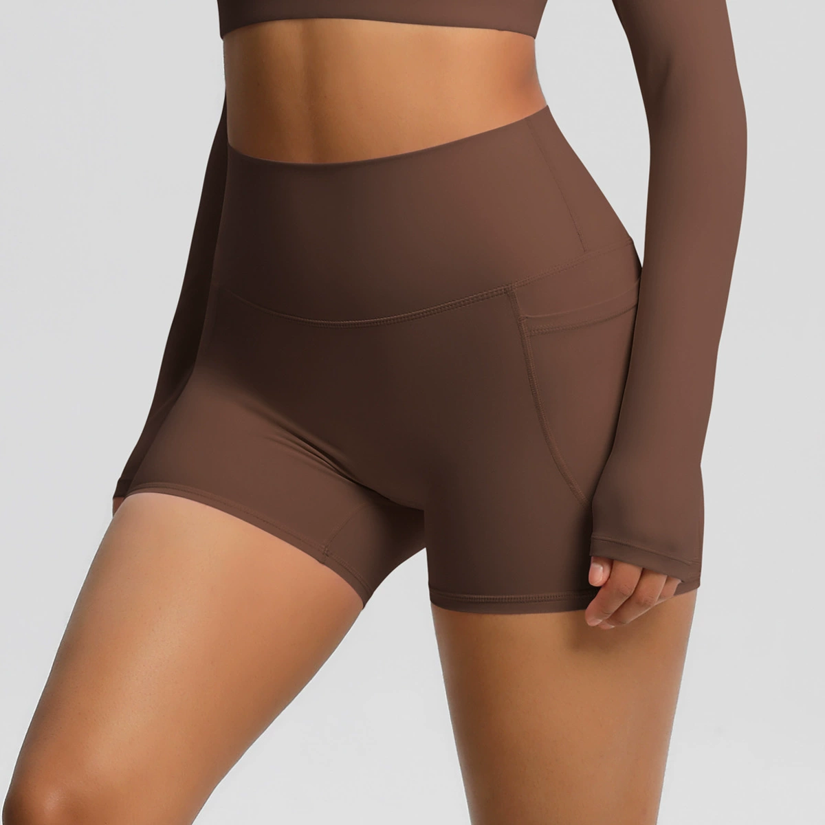 Vibecurve® Nude High Waist Yoga Shorts Quick Dry Breathable Tight Pocket Pants