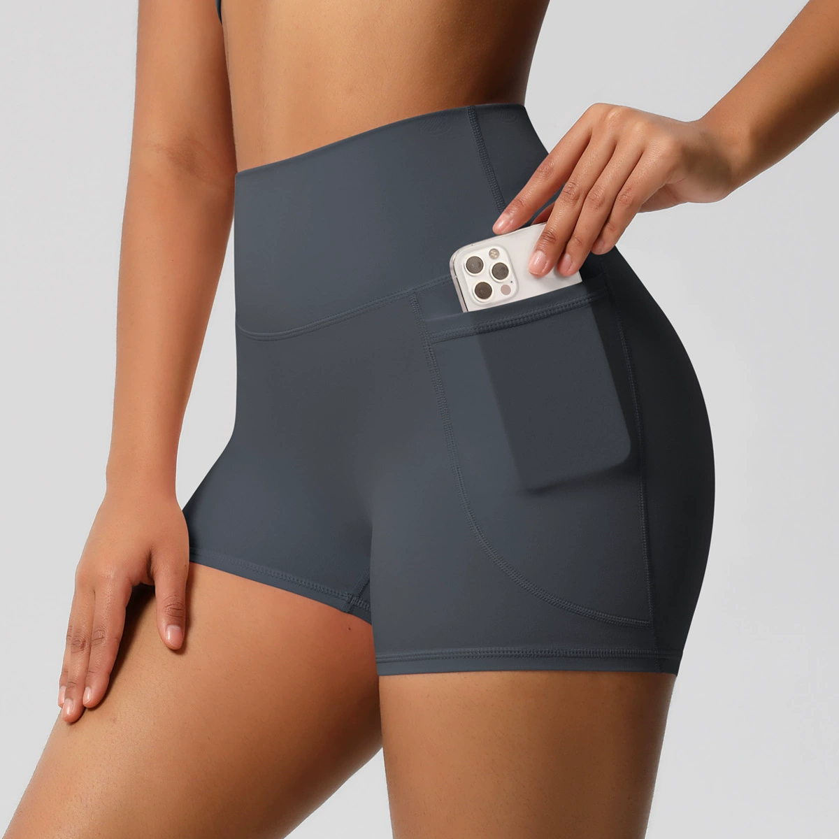 Vibecurve® Nude High Waist Yoga Shorts Quick Dry Breathable Tight Pocket Pants