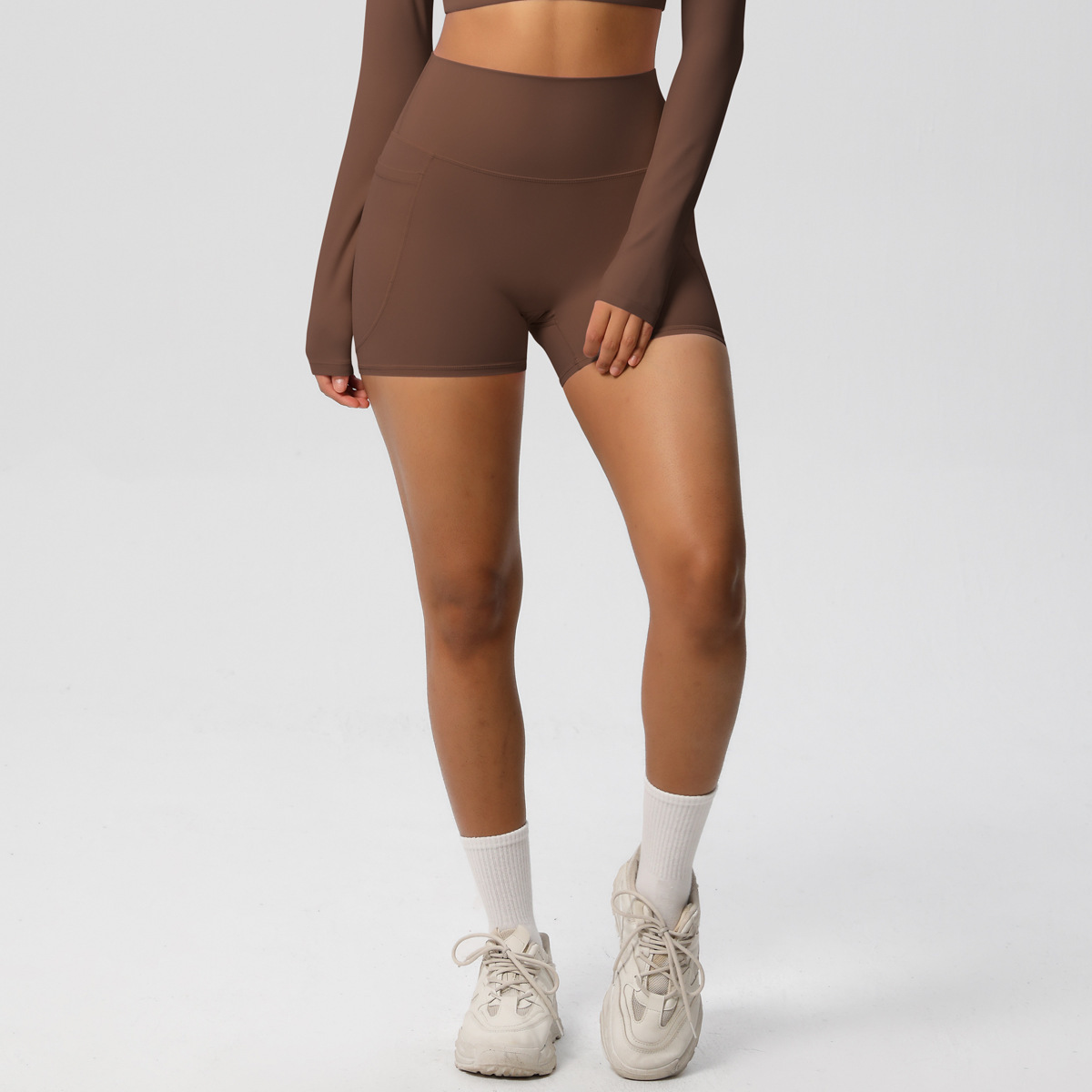 Vibecurve® Nude High Waist Yoga Shorts Quick Dry Breathable Tight Pocket Pants