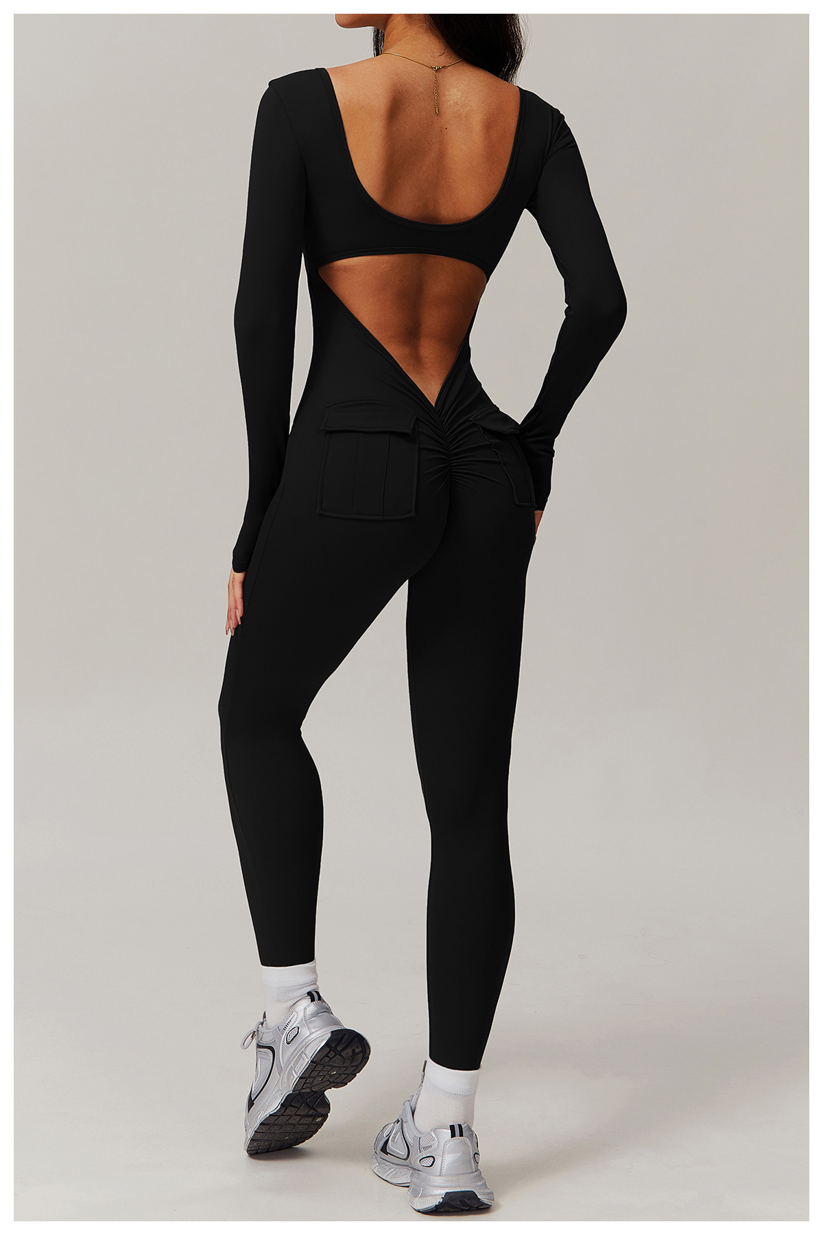 Vibecurve® V-Scrunched Back Long Sleeve One-Piece Suit