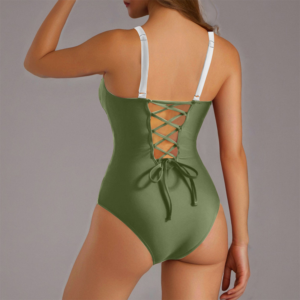 Vibecurve® Contrast Color Back Ties Body-Shaping Straps Adjustable Swimsuit, One Piece