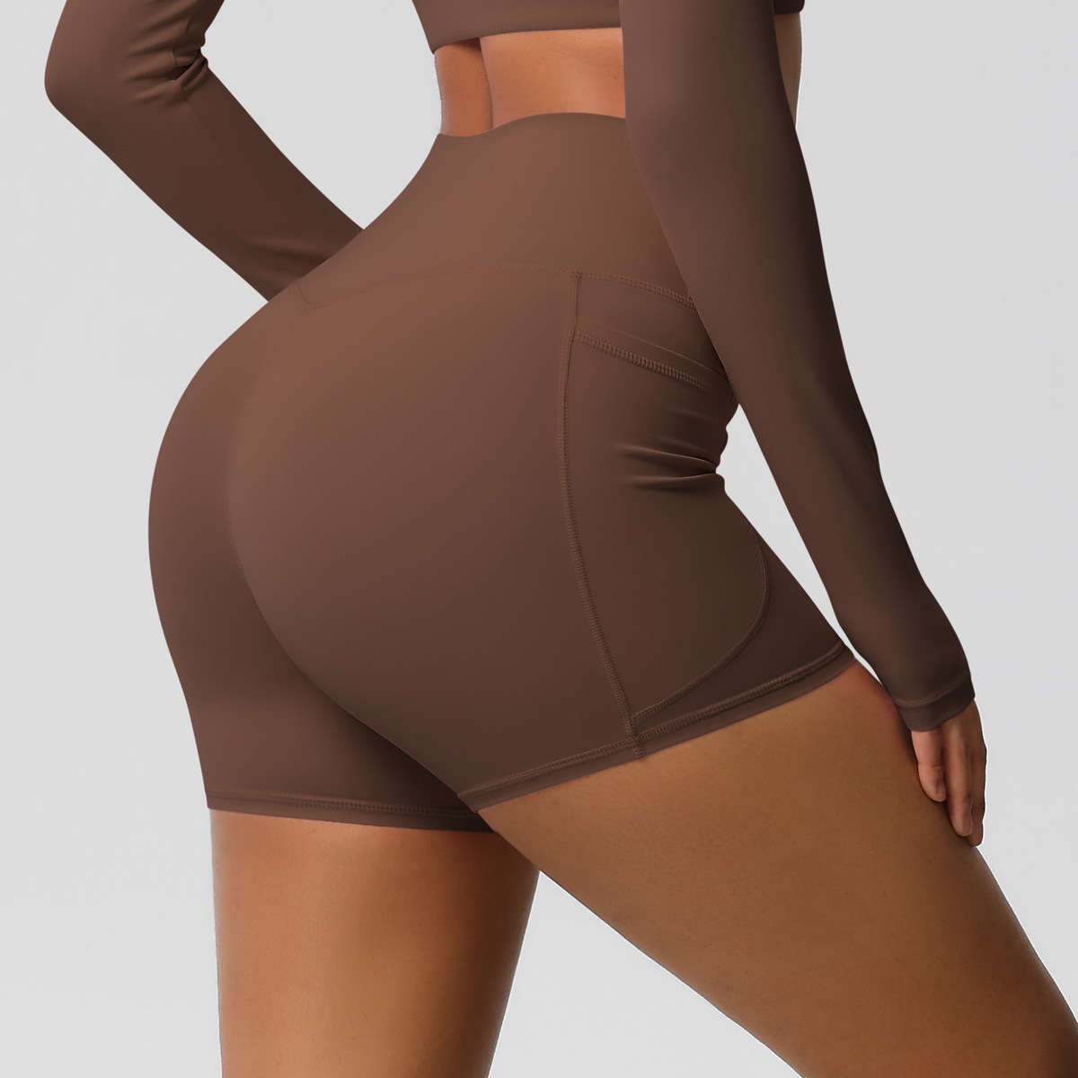 Vibecurve® Nude High Waist Yoga Shorts Quick Dry Breathable Tight Pocket Pants