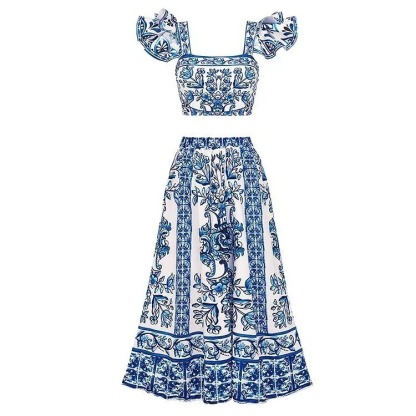 Vibecurve® Printed Sunscreen Swimsuit and Skirt/Sarong