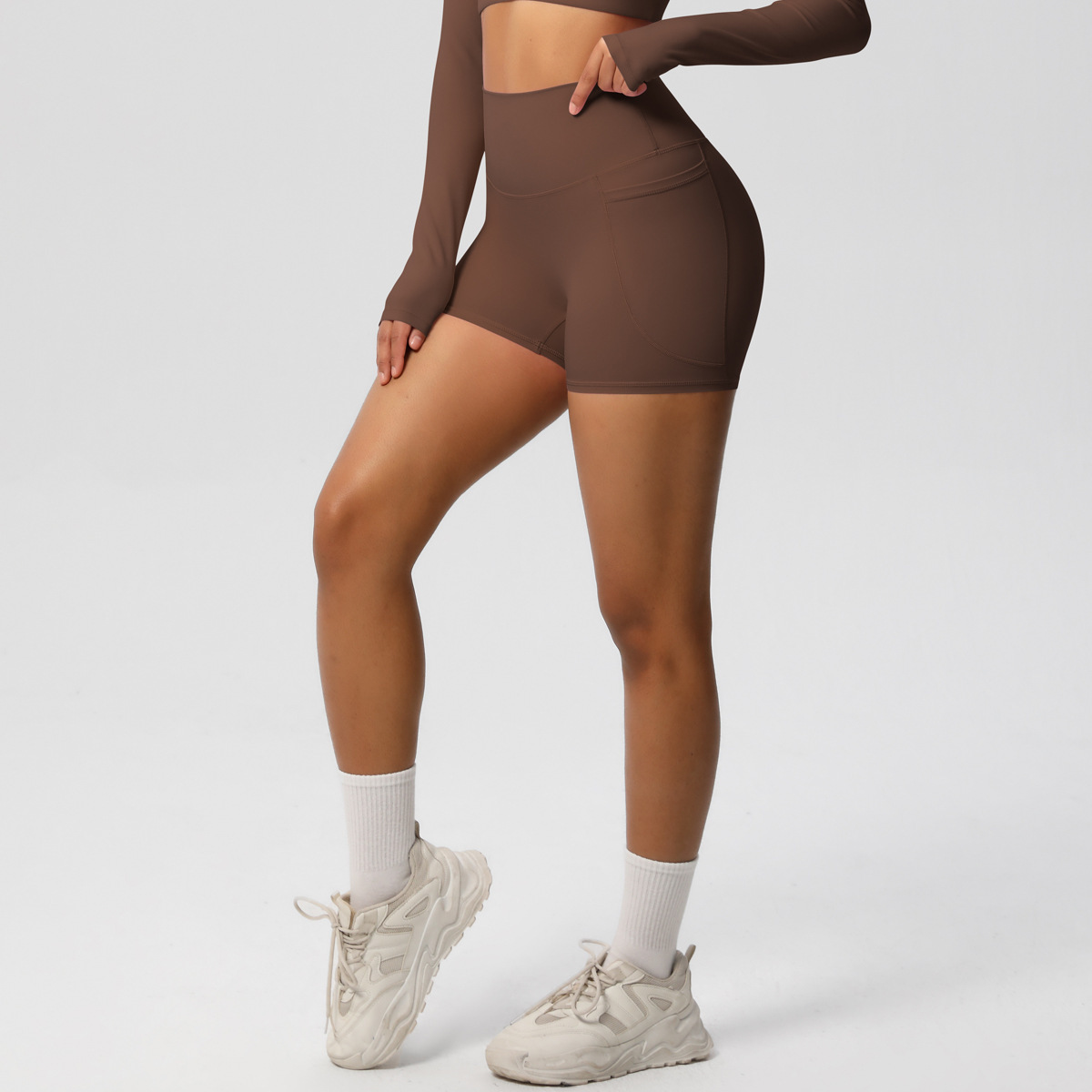 Vibecurve® Nude High Waist Yoga Shorts Quick Dry Breathable Tight Pocket Pants