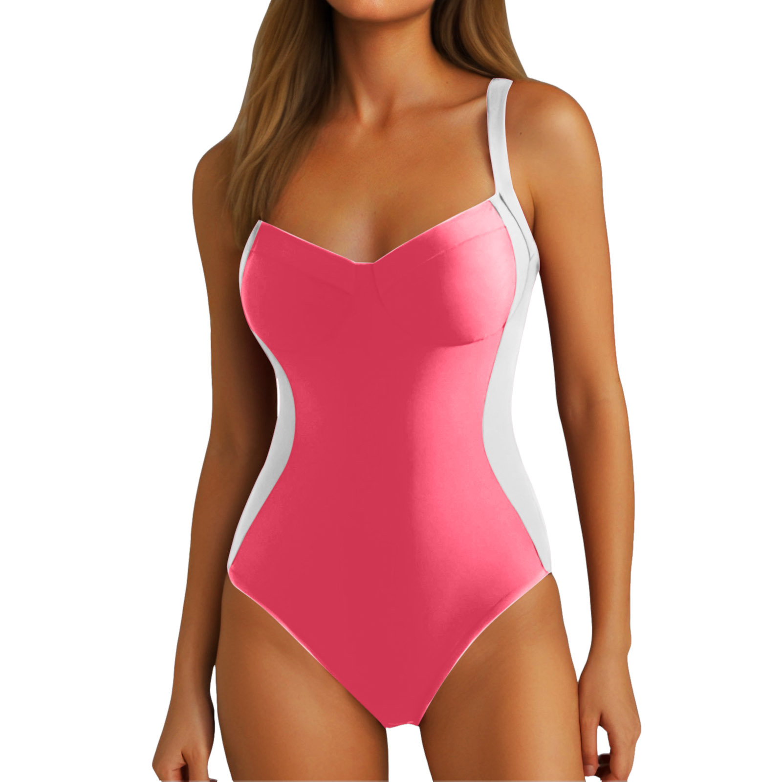 Vibecurve® Contrast Color Back Ties Body-Shaping Straps Adjustable Swimsuit, One Piece