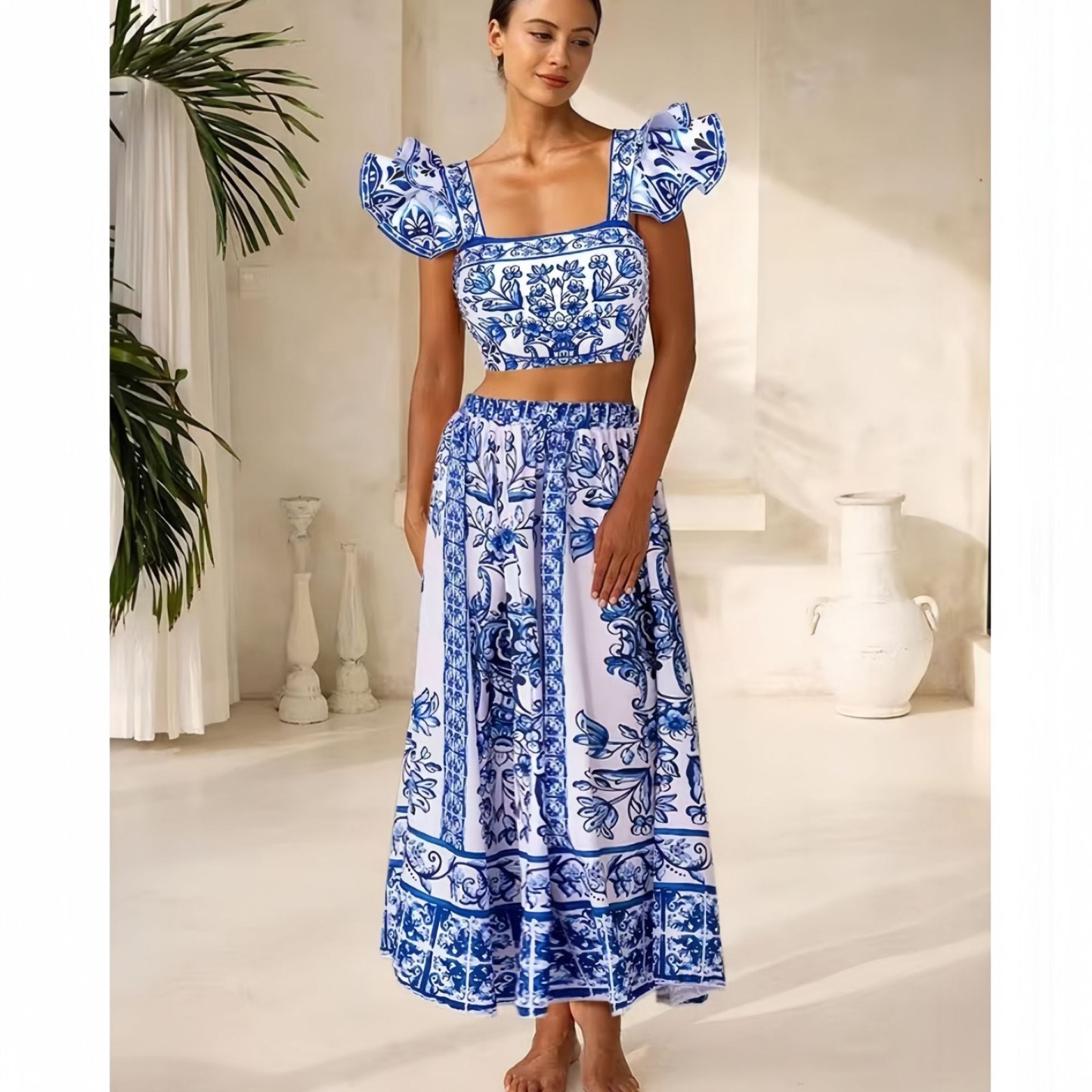 Vibecurve® Printed Sunscreen Swimsuit and Skirt/Sarong