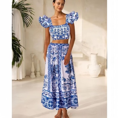 Vibecurve® Printed Sunscreen Swimsuit and Skirt/Sarong