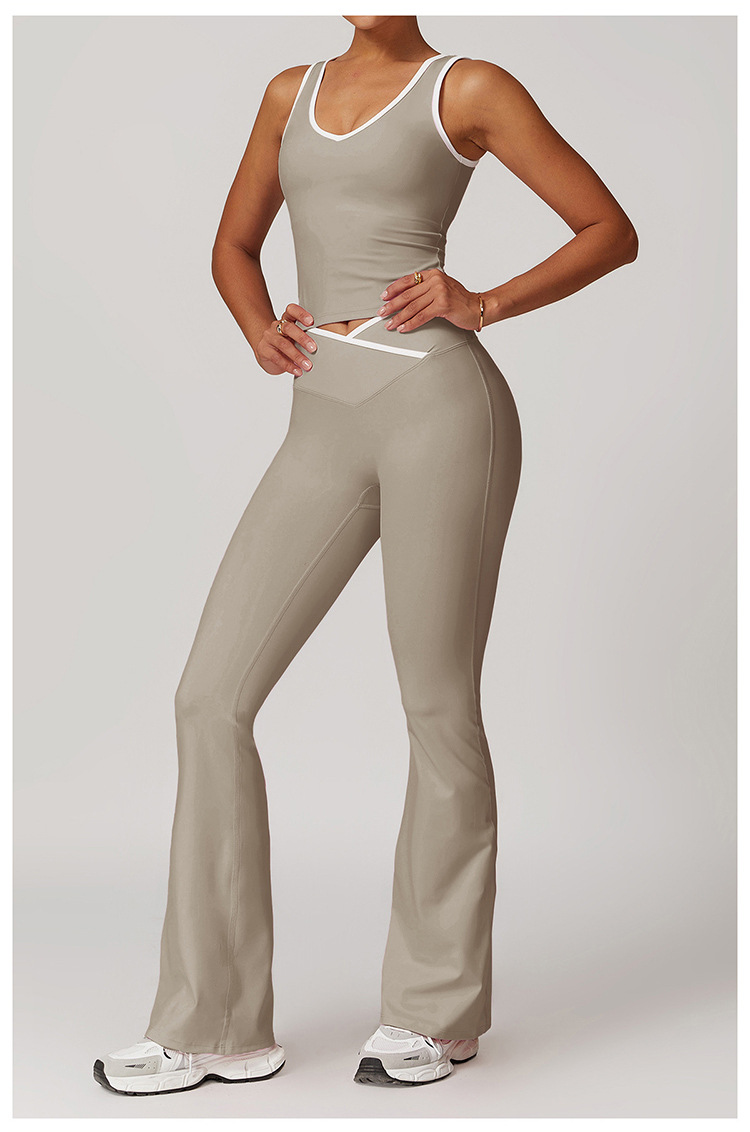 Vibecurve® Women's Contrast Color Cross Belt Yoga Set