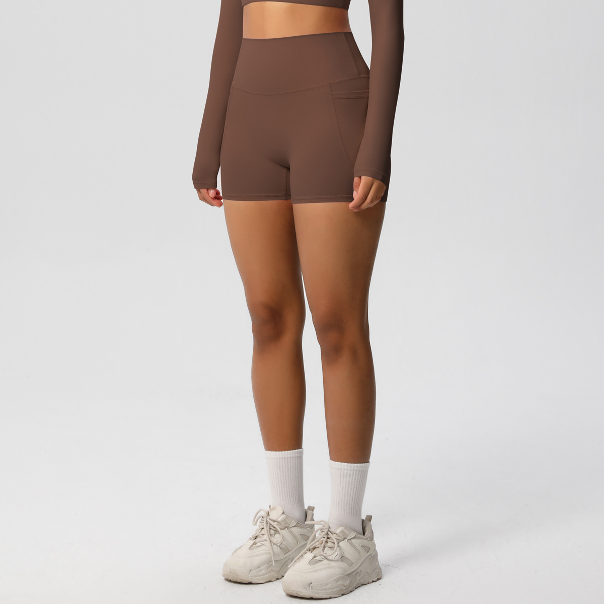 Vibecurve® Nude High Waist Yoga Shorts Quick Dry Breathable Tight Pocket Pants