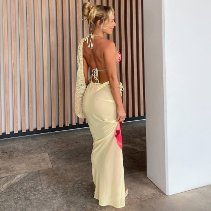 Vibecurve®  Women's Halter Triangle Bikini Sets Floral 3 Piece Swimsuit Bathing Suit Cover Up Long Skirt