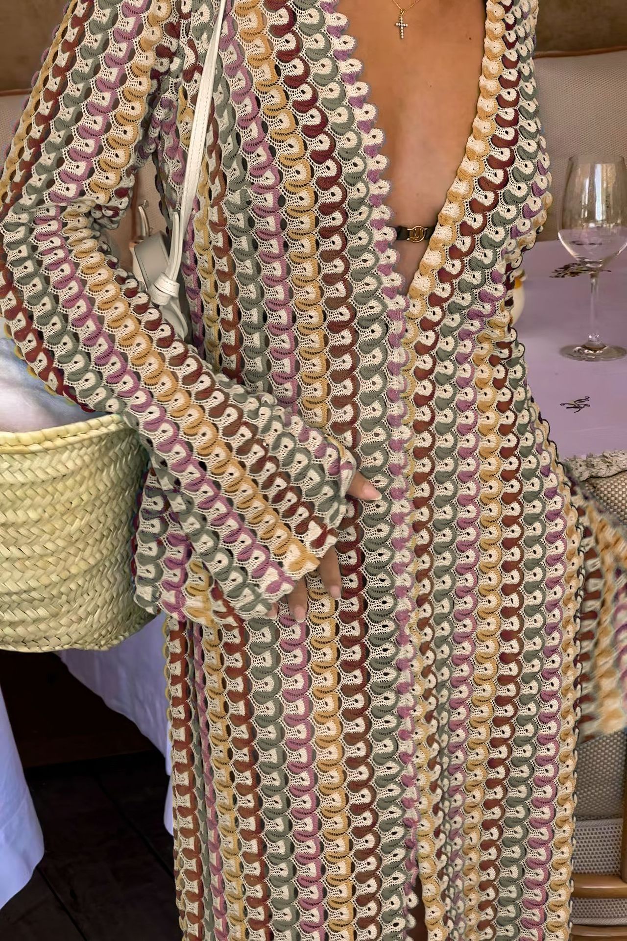 Vibecurve® Women’s Striped Maxi Dress Long Knit Beach Dresses Loose Fit Sexy Summer Contrast Color Side Slit Hollow Out Sundress