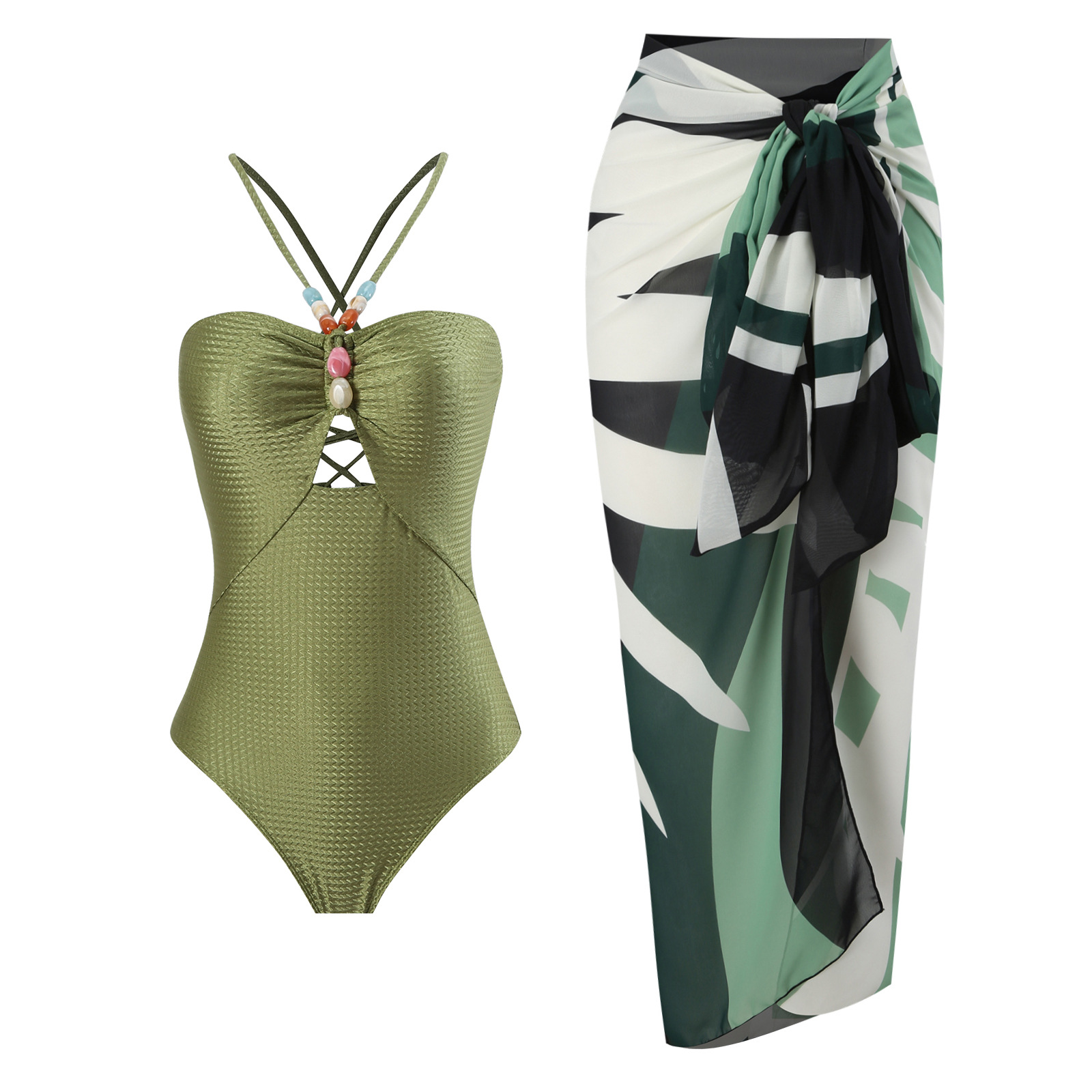 Vibecurve® Womens One-Piece Swimsuits with Cover Up Wrap Skirt