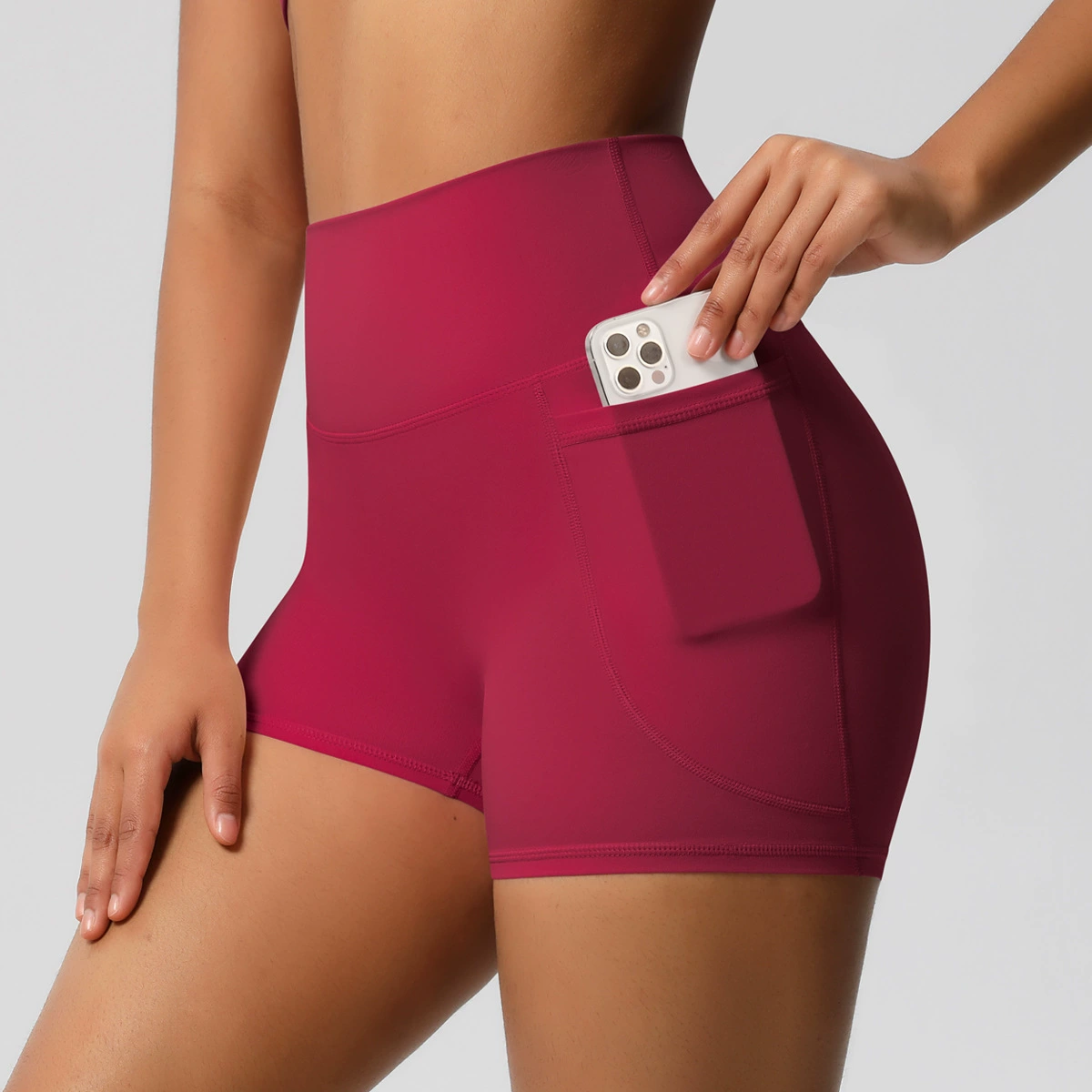 Vibecurve® Nude High Waist Yoga Shorts Quick Dry Breathable Tight Pocket Pants