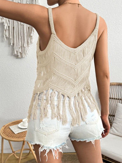 Vibecurve® Women's Plain Fringe Trim Cami Top