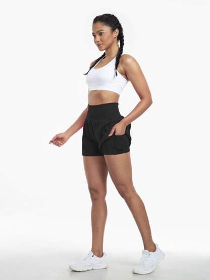 Vibecurve® Super High Waisted Back Pocket & Side Hidden Pocket 2-in-1 Yoga Shorts