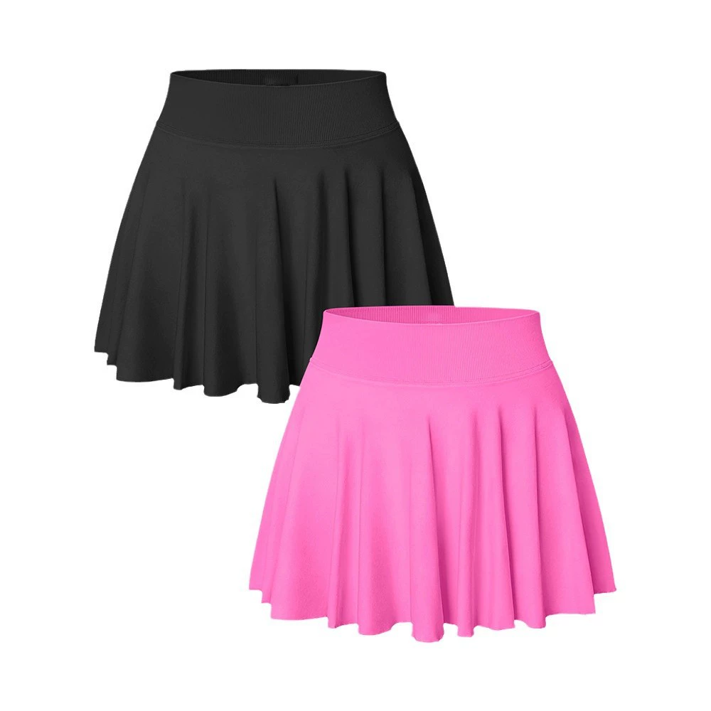 Vibecurve® Women 2 Piece Skirts 2 in 1 Flowy Basic Versatile Stretchy Flared Casual Mini Skirts