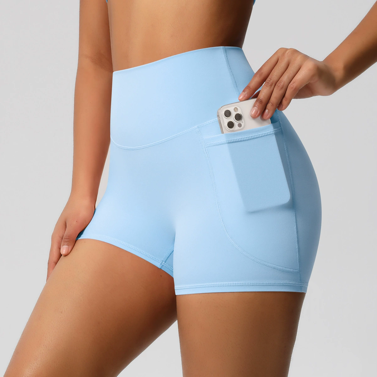 Vibecurve® Nude High Waist Yoga Shorts Quick Dry Breathable Tight Pocket Pants