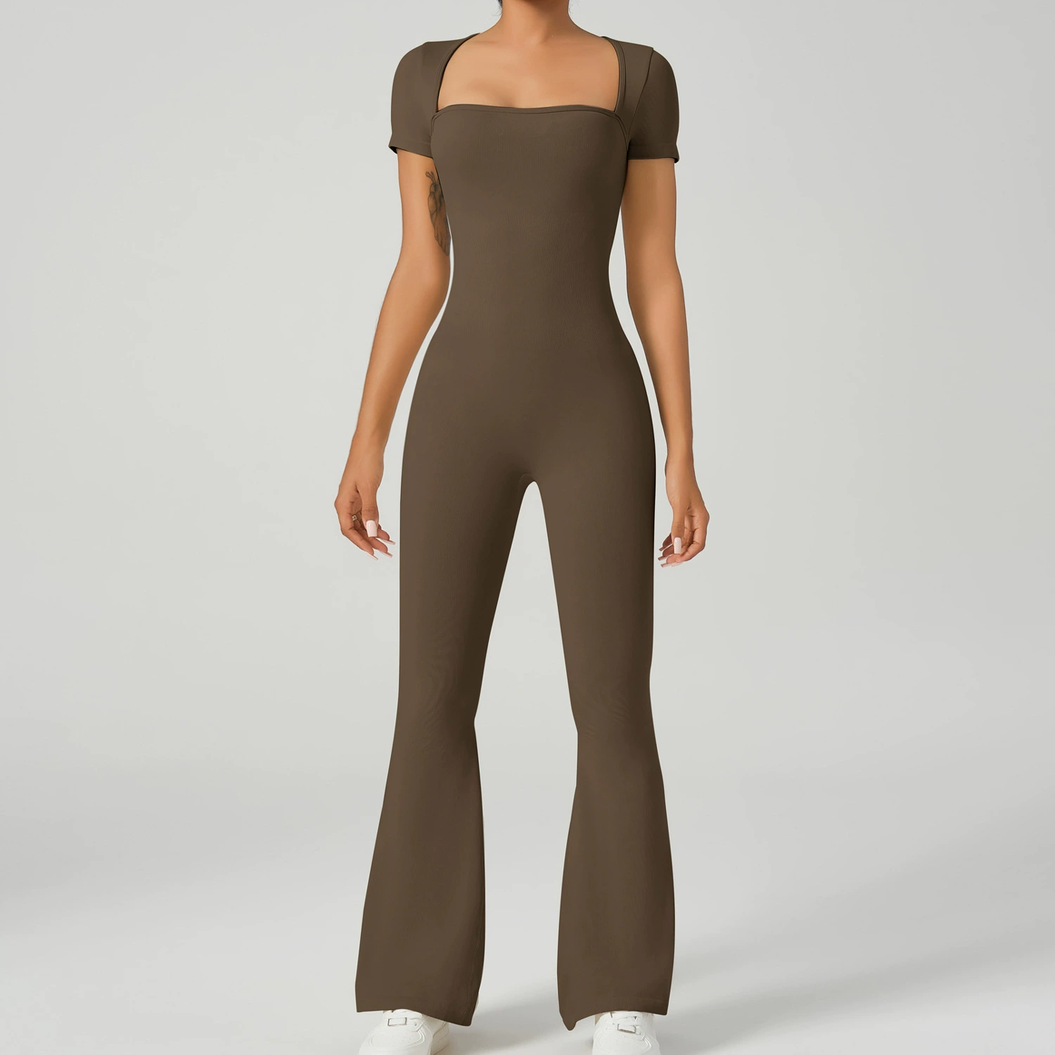 Vibecurve® Women's Sexy Square Neck Jumpsuit Full-Length Stretch Jumpsuit