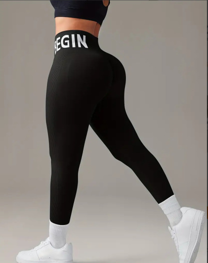 Vibecurve® Women's Solid Color Letter Pattern High WaistSports Leggings