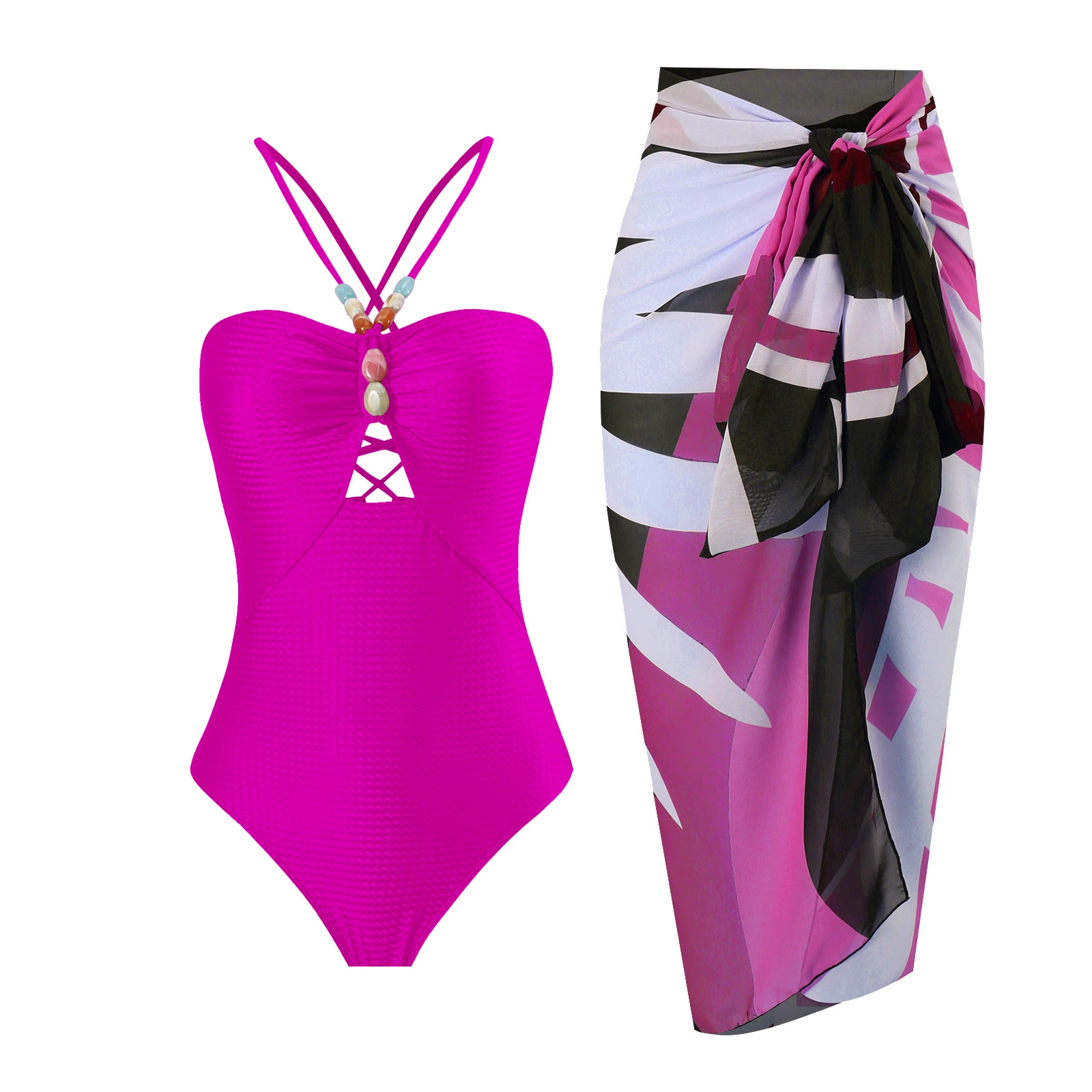 Vibecurve® Womens One-Piece Swimsuits with Cover Up Wrap Skirt