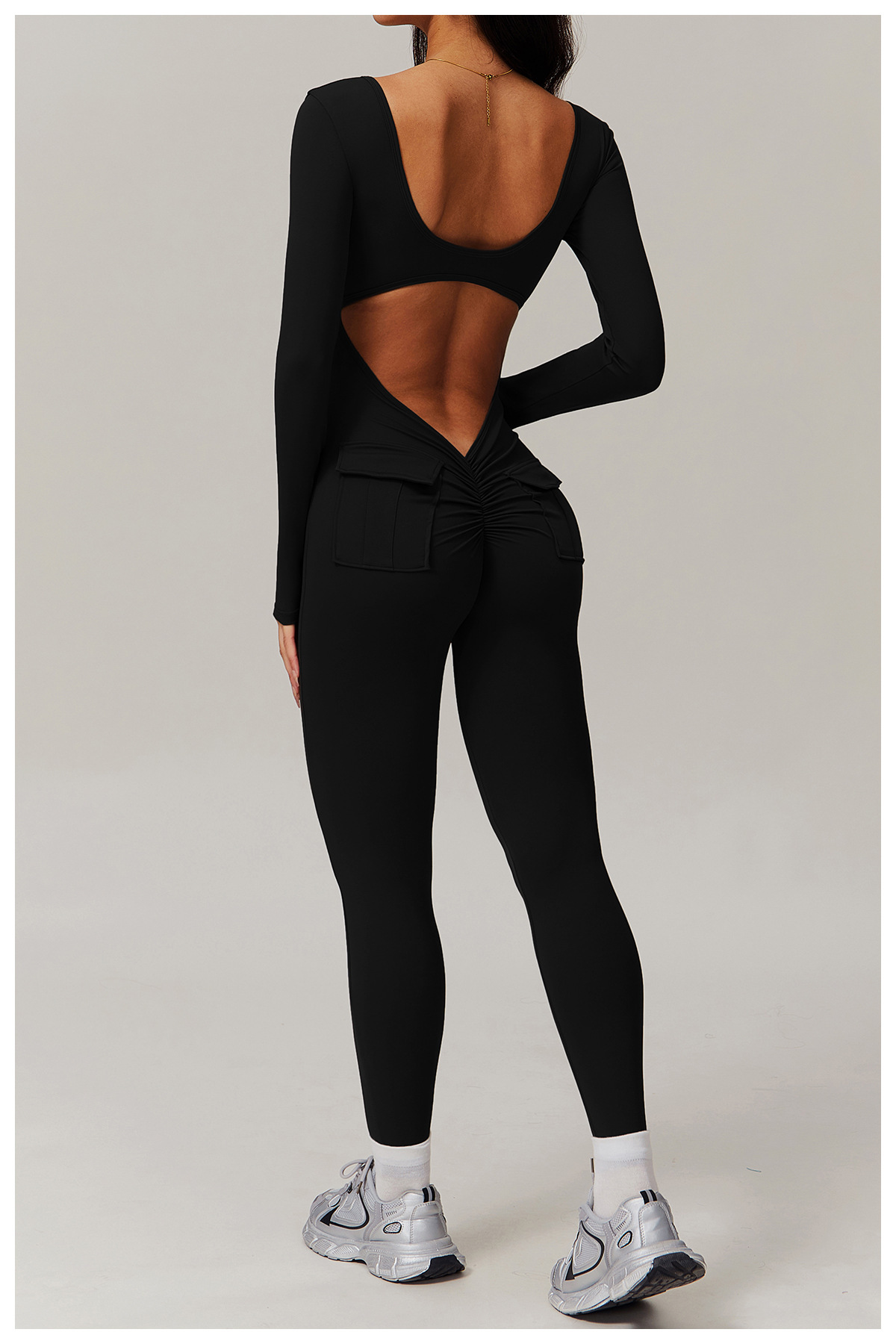 Vibecurve® V-Scrunched Back Long Sleeve One-Piece Suit