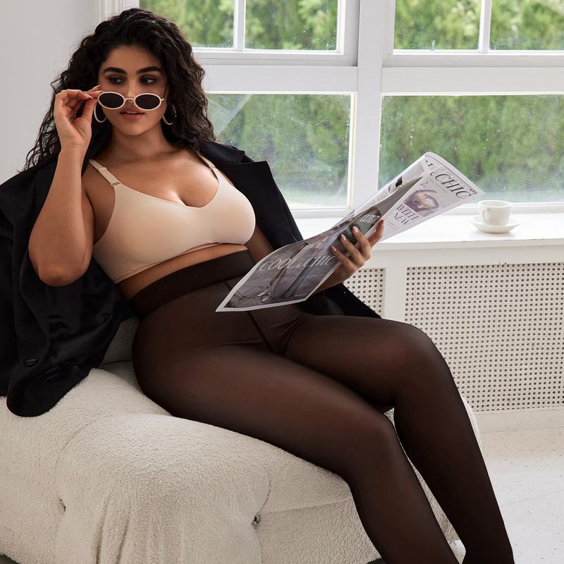 Vibecurve® Fleece Lined Leggings Sheer Fake Translucent Pantyhose