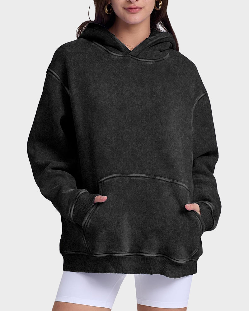 Vibecurve® Casual Oversized Acid Wash Tops Hoodie Pullover