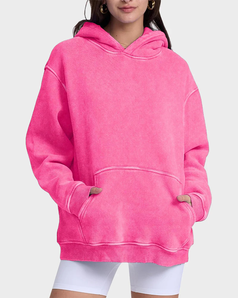 Vibecurve® Casual Oversized Acid Wash Tops Hoodie Pullover