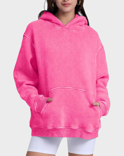 Vibecurve® Casual Oversized Acid Wash Tops Hoodie Pullover