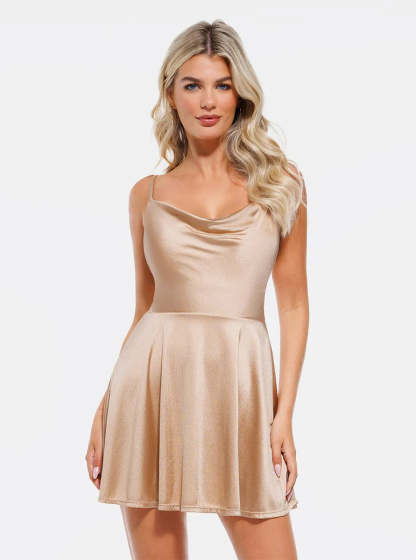 Vibecurve® Shapewear Strappy Cowl Neck Tummy Control Flare Dress