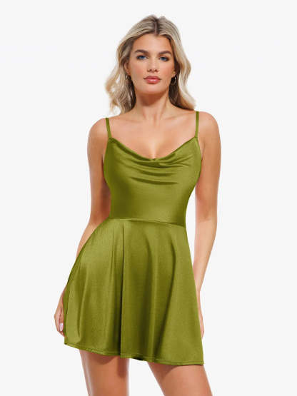 Elegant green Popilush® shapewear dress with cowl neck, perfect for women.