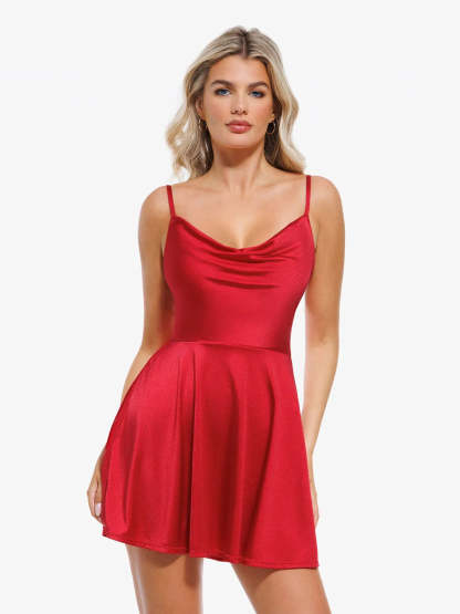 Popilush® red strappy cowl neck dress: elegant shapewear dress for women