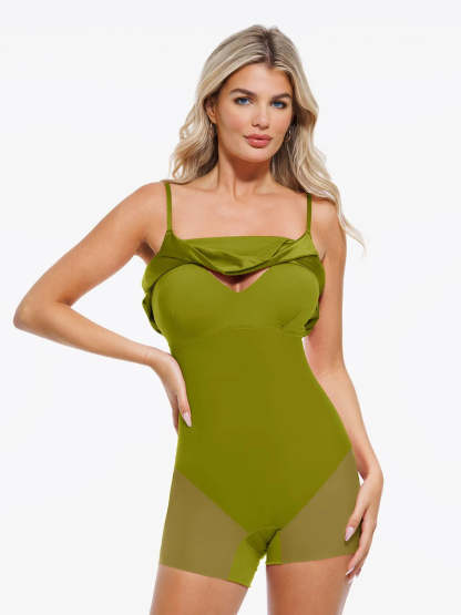 Popilush® shapewear bodysuit in olive green, comfortable, bra-free design. Best for daily wear.