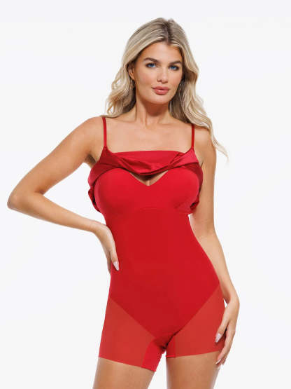 Popilush® Strappy Cowl Neck Shapewear Bodysuit - Red