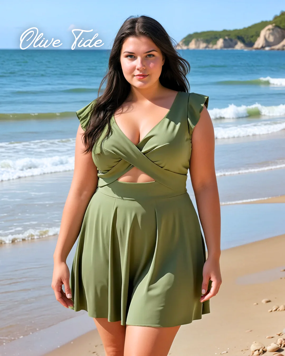 Vibecurve® Women's One Piece Swimsuit Ruffle Cutout Swimdress Tummy Control V Neck Wrap Swimwear