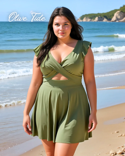 Vibecurve® Women's One Piece Swimsuit Ruffle Cutout Swimdress Tummy Control V Neck Wrap Swimwear