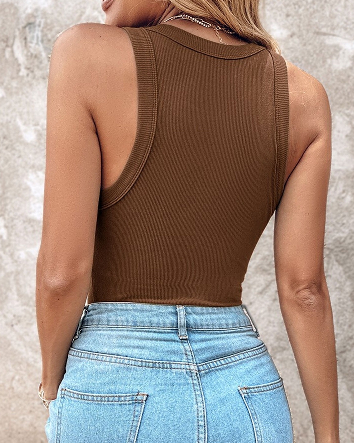 Round Neck Built-in Bra Ribbed Tank Top