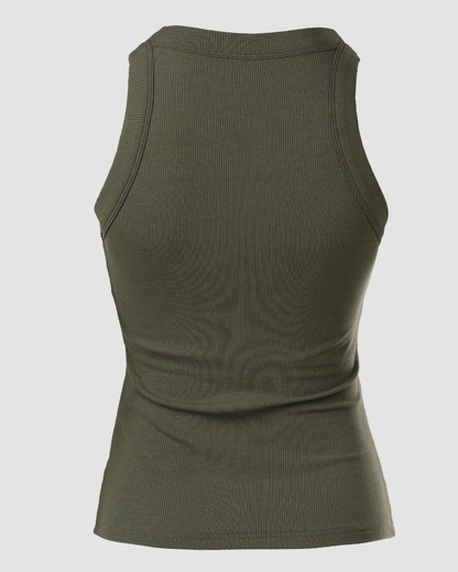 Round Neck Built-in Bra Ribbed Tank Top