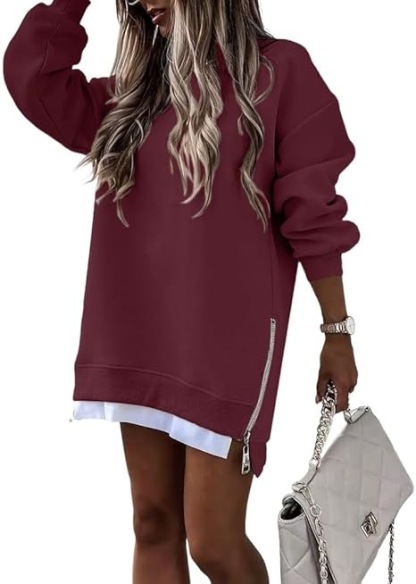 Vibecurve® Casual Long Sleeve Zipper Slit Oversized Sweatshirt