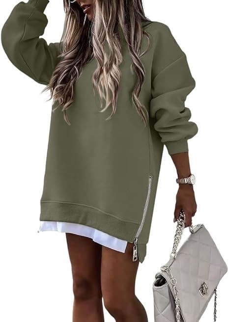 Vibecurve® Casual Long Sleeve Zipper Slit Oversized Sweatshirt